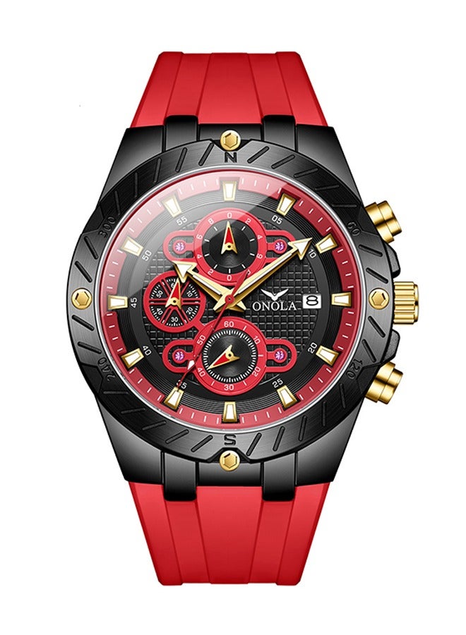 ONOLA ​​ONOLA Men's Multifunction Chronograph Quartz Watch - Black Case with Red Bezel, Stopwatch Feature, 30M Water Resistance, Ideal for Daily Wear, Gym Training & Casual Activities​​ - Image 1