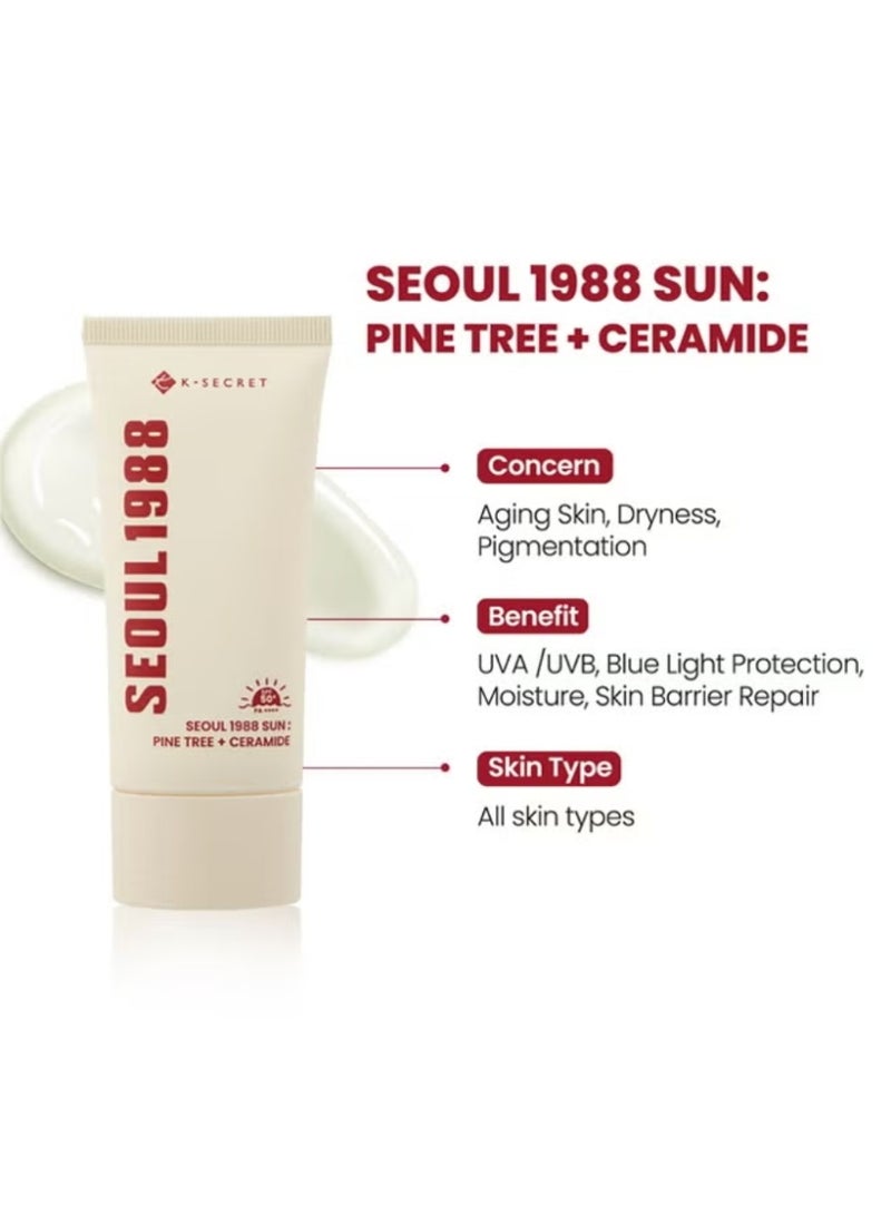 K-SECRET SEOUL1988 SUN: Pine Tree & Ceramide Sunscreen - High Protection, Barrier Repair, Fights Photoaging - Image 3