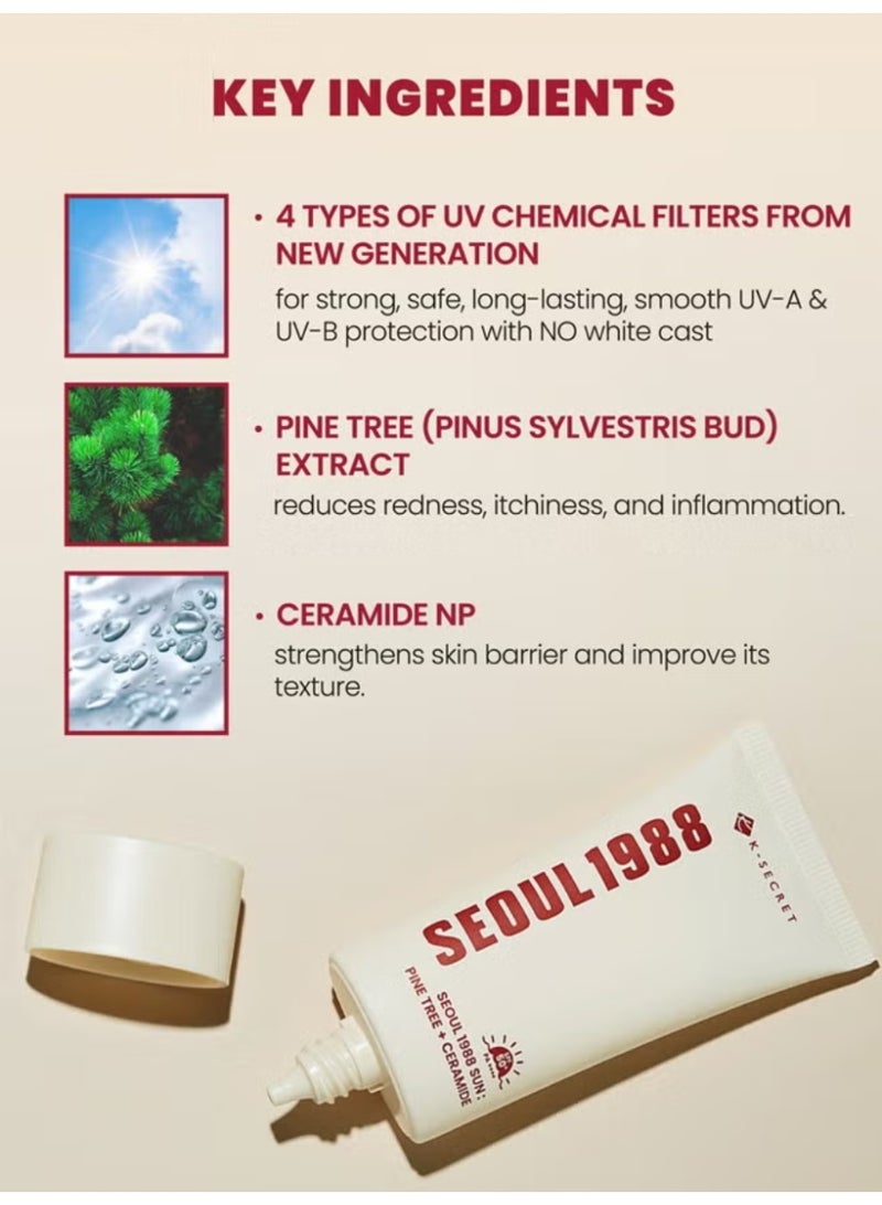 K-SECRET SEOUL1988 SUN: Pine Tree & Ceramide Sunscreen - High Protection, Barrier Repair, Fights Photoaging - Image 5