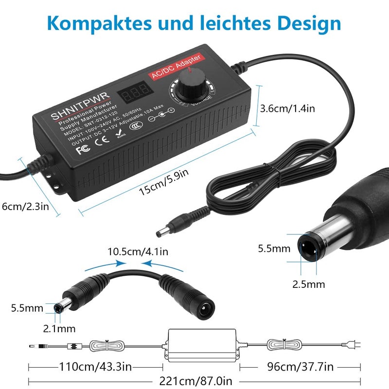 شنيت بور مزود طاقة عالمي، 3.5V ~ 12V، 120W، 10A، محول AC/DC، مع 14 محولًا للأجهزة الإلكترونية من 3.5V إلى 12V، إطار الصورة، كاميرا الأطفال وشريط LED - Image 3