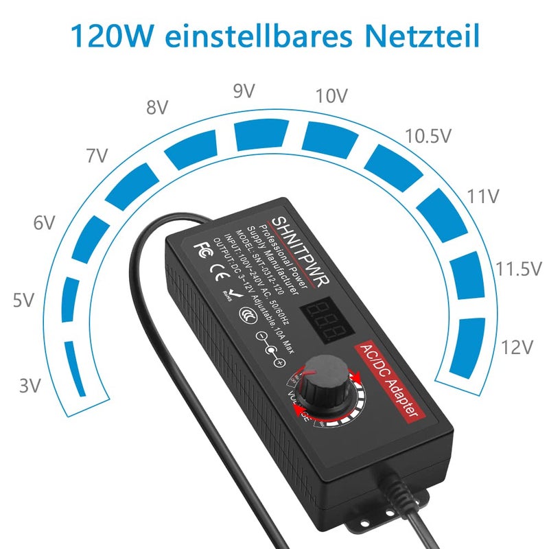 شنيت بور مزود طاقة عالمي، 3.5V ~ 12V، 120W، 10A، محول AC/DC، مع 14 محولًا للأجهزة الإلكترونية من 3.5V إلى 12V، إطار الصورة، كاميرا الأطفال وشريط LED - Image 2