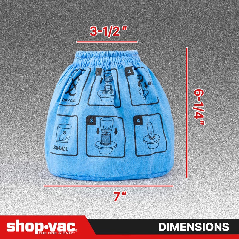 SHOPVAC Shop-Vac Non-Woven Cloth Filter Bags â€“ 2 Pack Reusable Filter Replacements, Fits Small Dry Vacuums (7" Ã— 6-1/4" Ã— 3-1/2") - Image 2