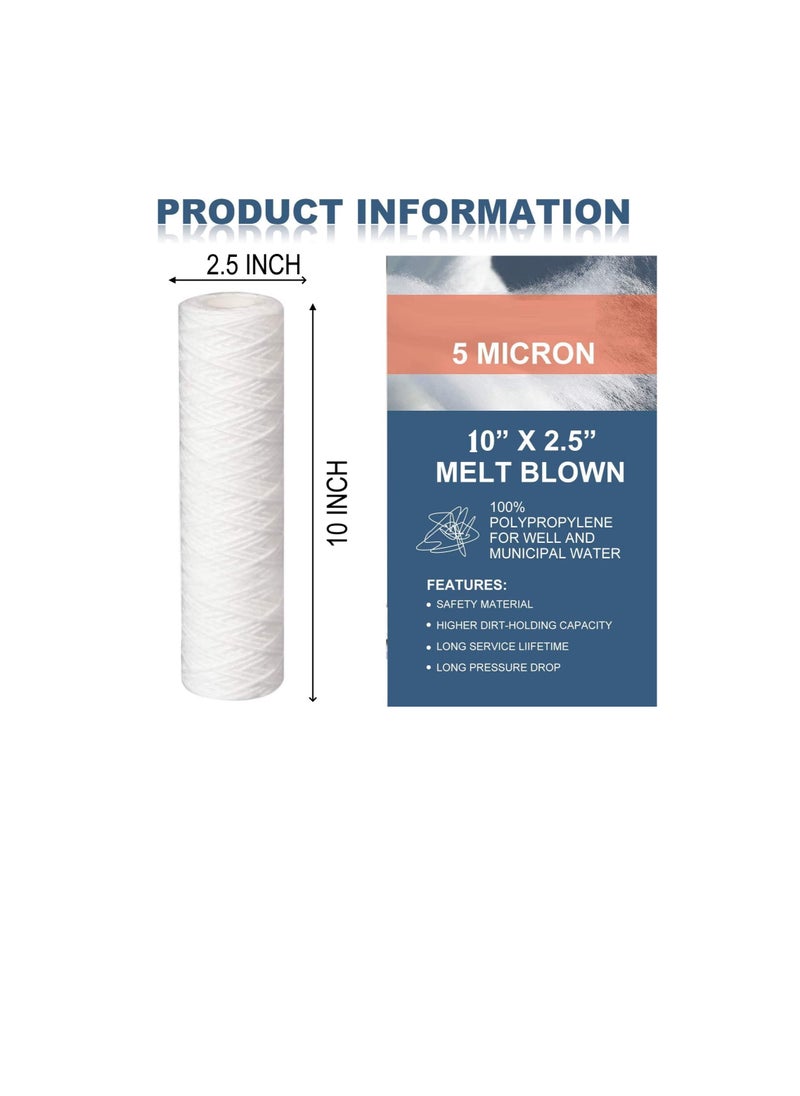Generic - Water Filter Replacement Cartridges 10" Polypropylene Cotton Sponge Universal Cartridges, Standard Pre-filter Yarn Sediment for Standard RO Systems (Pack of 2, 10" Cotton Yarn (160g)) - Image 1