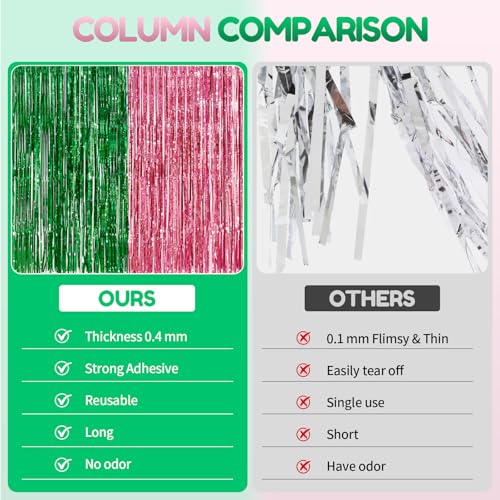 Vagilelf 2 Pack Pink and Green Party Decorations Tinsel Foil Fringe Backdrop 3.3’x6.6’, Wicked Party & Halloween Streamer, Durable Metallic Tassel Create Photo Booth & Entrance - Image 5