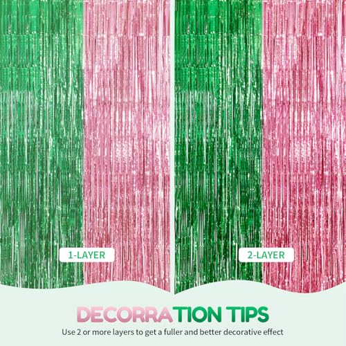 Vagilelf 2 Pack Pink and Green Party Decorations Tinsel Foil Fringe Backdrop 3.3’x6.6’, Wicked Party & Halloween Streamer, Durable Metallic Tassel Create Photo Booth & Entrance - Image 4