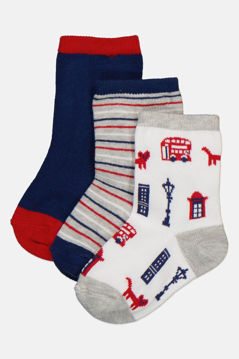 Joe Boxer Toddlers Boy 3 Pairs Graphic Print Crew Socks, Multicolor - Image 1