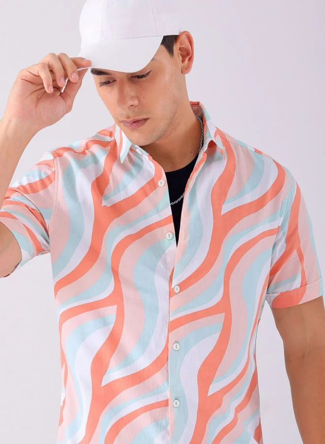The Indian Garage Co Men Regular Fit Abstract Printed Half Sleeves Cutaway Collar Casual Shirt