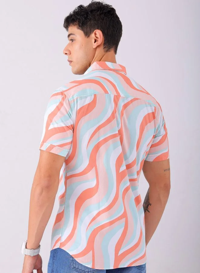 The Indian Garage Co Men Regular Fit Abstract Printed Half Sleeves Cutaway Collar Casual Shirt