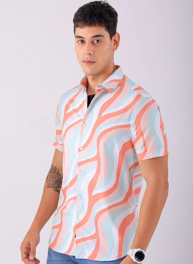 The Indian Garage Co Men Regular Fit Abstract Printed Half Sleeves Cutaway Collar Casual Shirt