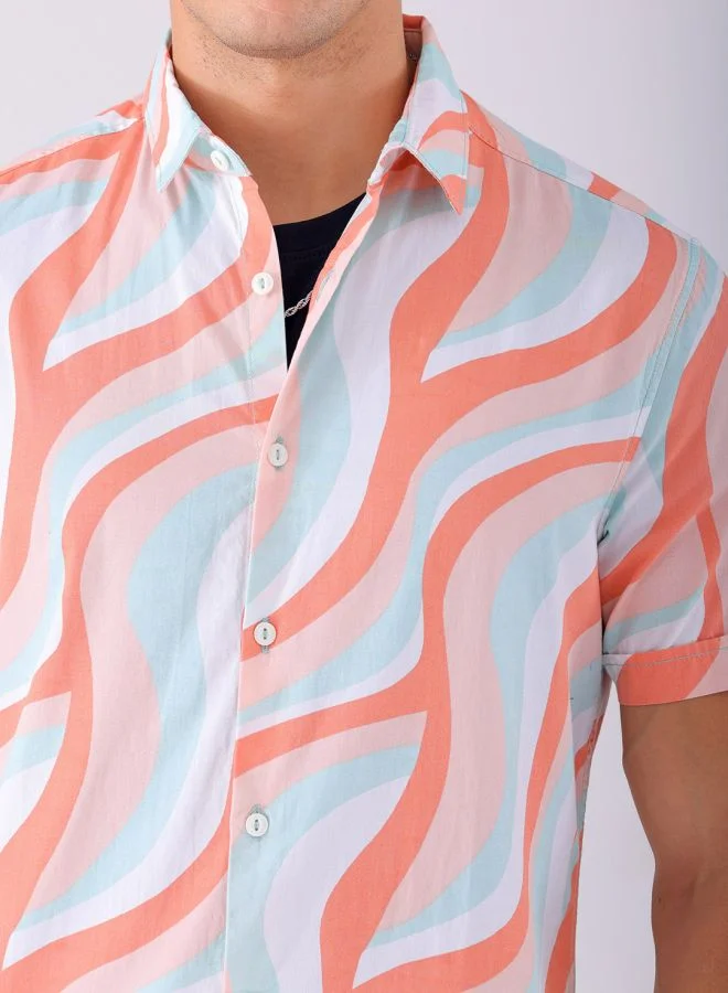 The Indian Garage Co Men Regular Fit Abstract Printed Half Sleeves Cutaway Collar Casual Shirt