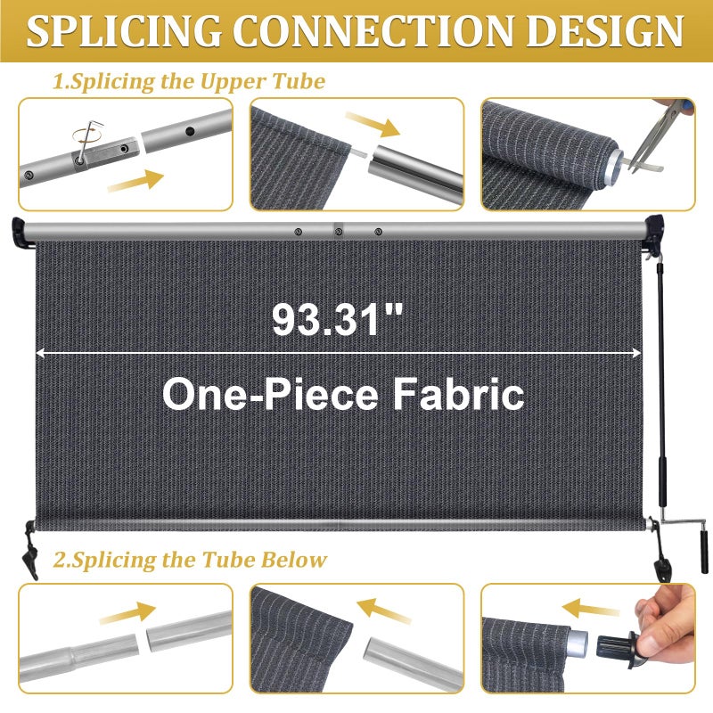 Shade&Beyond Outdoor Roller Shades with Splicing Design, 8' W x 8' H Cordless Patio Roll Up Blinds, Exterior Shade Cloth Roll for Porch, Gazebo, Pergola, Balcony, Blue Gray - Image 4
