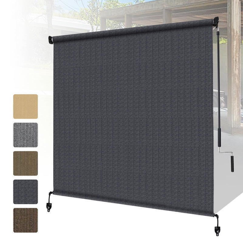 Shade&Beyond Outdoor Roller Shades with Splicing Design, 8' W x 8' H Cordless Patio Roll Up Blinds, Exterior Shade Cloth Roll for Porch, Gazebo, Pergola, Balcony, Blue Gray - Image 1