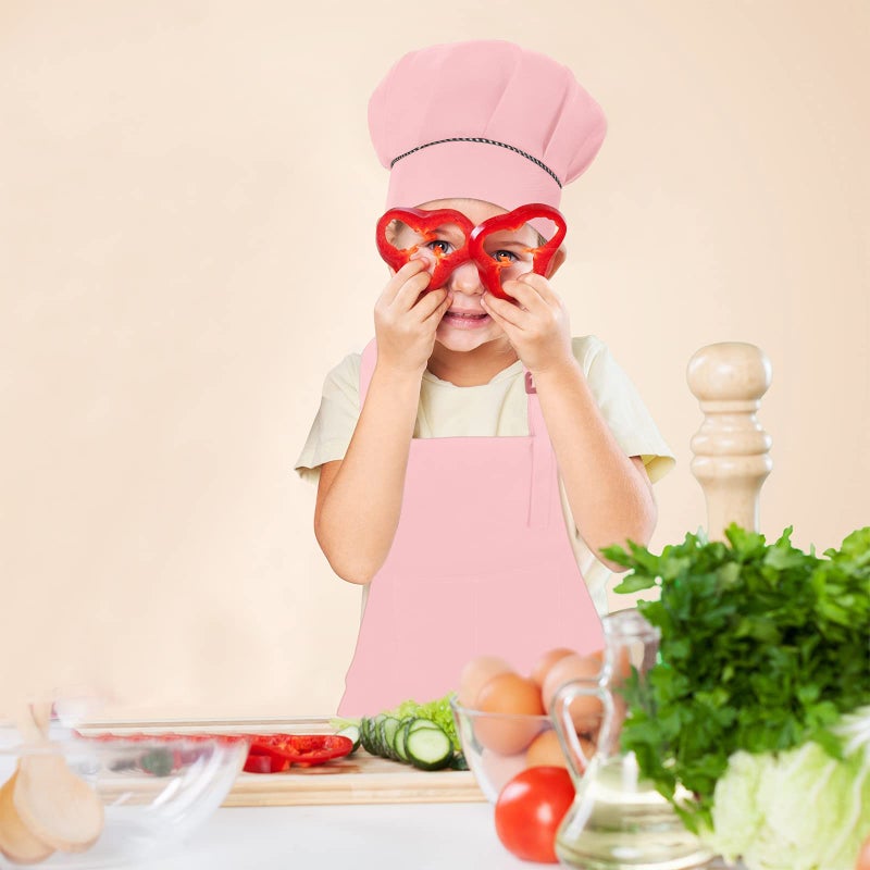 SUNLAND Kids Apron and Hat Set Children Chef Apron for Cooking Baking Painting(Pink S) - Image 5