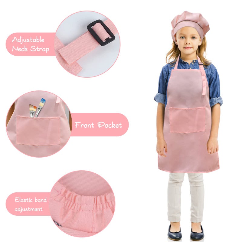 SUNLAND Kids Apron and Hat Set Children Chef Apron for Cooking Baking Painting(Pink S) - Image 3