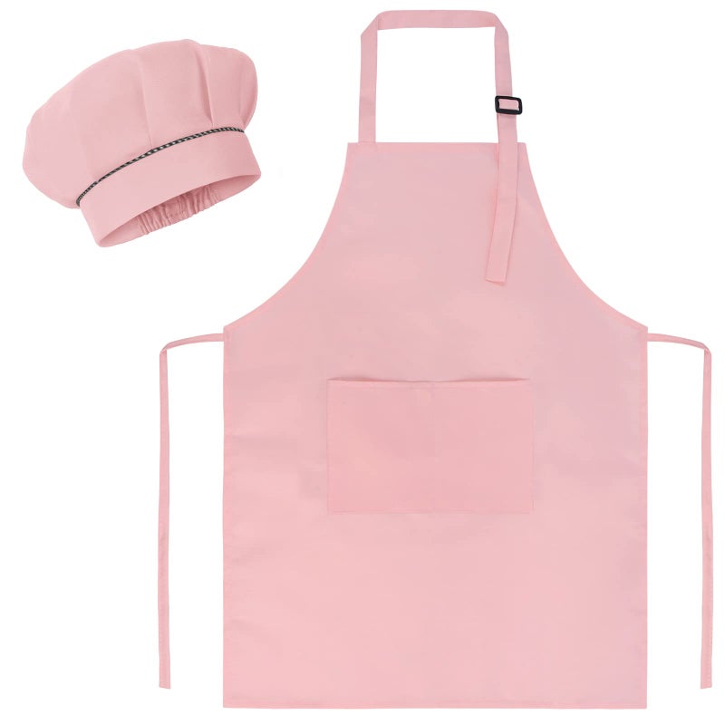 SUNLAND Kids Apron and Hat Set Children Chef Apron for Cooking Baking Painting(Pink S) - Image 1