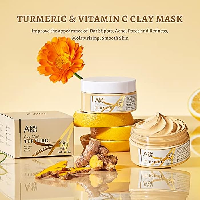 ANAI RUI Turmeric Vitamin C Face Mask, Deeep Cleansing Clay Mask for Dull Skin, Skincare Facial Mask for Refining Pores and Controlling Oil, Smooth & Radiant Skin, Face Skincare Gifts, 4.23 OZ - Image 2
