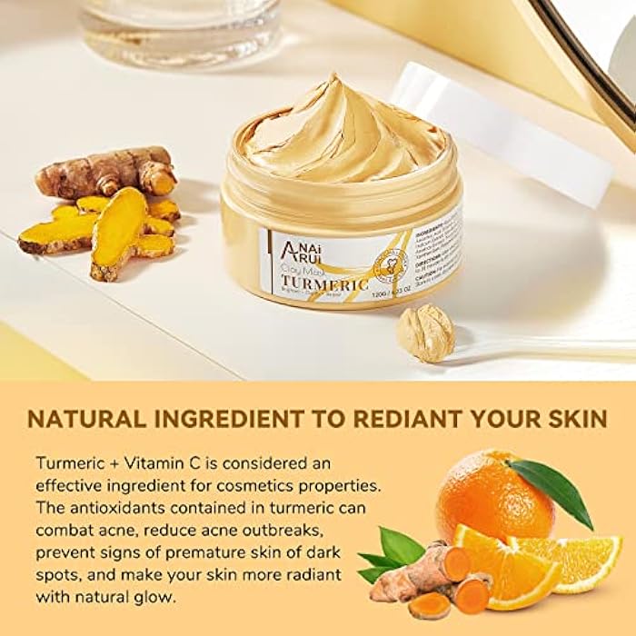 ANAI RUI Turmeric Vitamin C Face Mask, Deeep Cleansing Clay Mask for Dull Skin, Skincare Facial Mask for Refining Pores and Controlling Oil, Smooth & Radiant Skin, Face Skincare Gifts, 4.23 OZ - Image 5