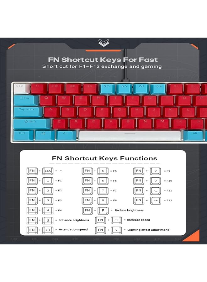 61 Keys Rgb Gaming Keyboard 60% Mini Wired Waterproof With Anti Ghosting Keyboard And Three Color Keycaps With Red Switch For Gamers(Red Tiffany Blue And White) - Image 4