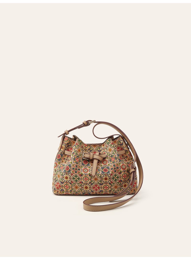Vintage Mosaic Floral Hobo Shoulder Bag Adjustable Strap Casual Daily Crossbody Handbag - Image 3