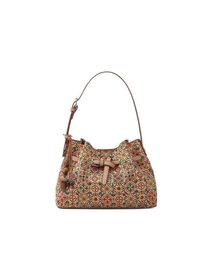 Vintage Mosaic Floral Hobo Shoulder Bag Adjustable Strap Casual Daily Crossbody Handbag - Image 1