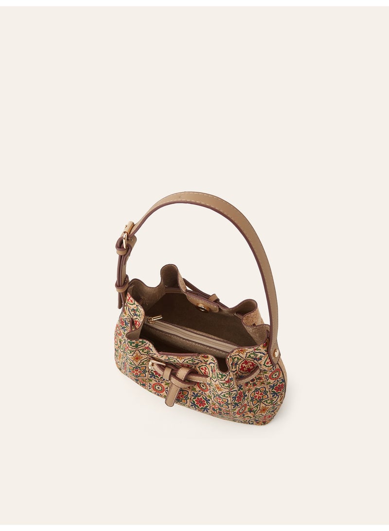 Vintage Mosaic Floral Hobo Shoulder Bag Adjustable Strap Casual Daily Crossbody Handbag - Image 5