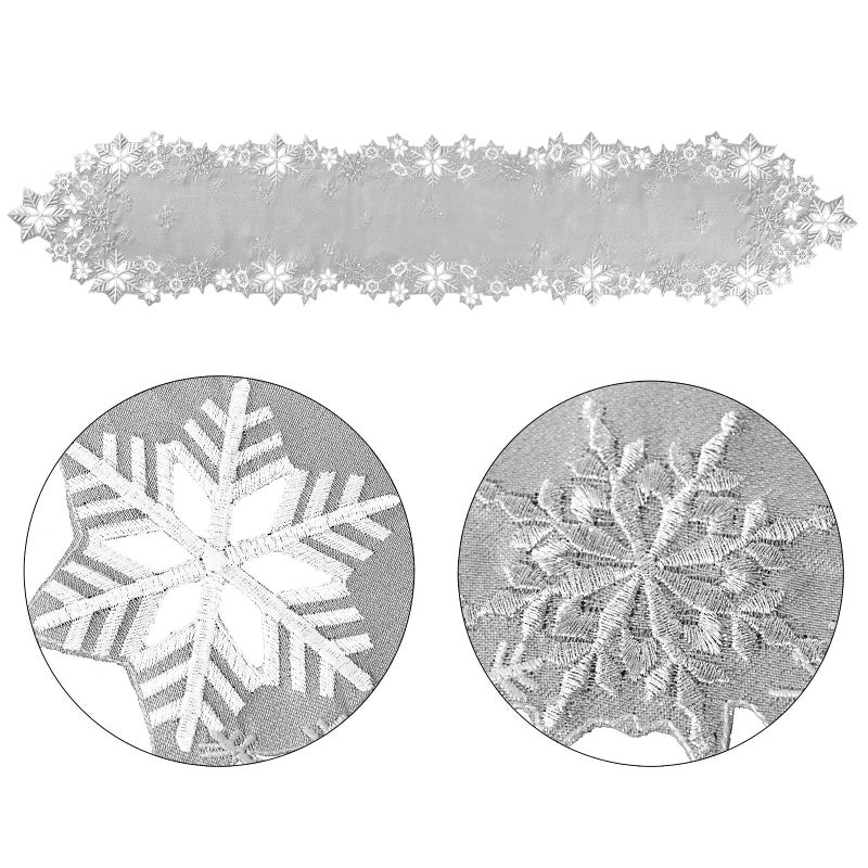 Simhomsen Embroidered Snowflakes Table Runners for Christmas Holiday and Winter (Silver  14 - Image 5