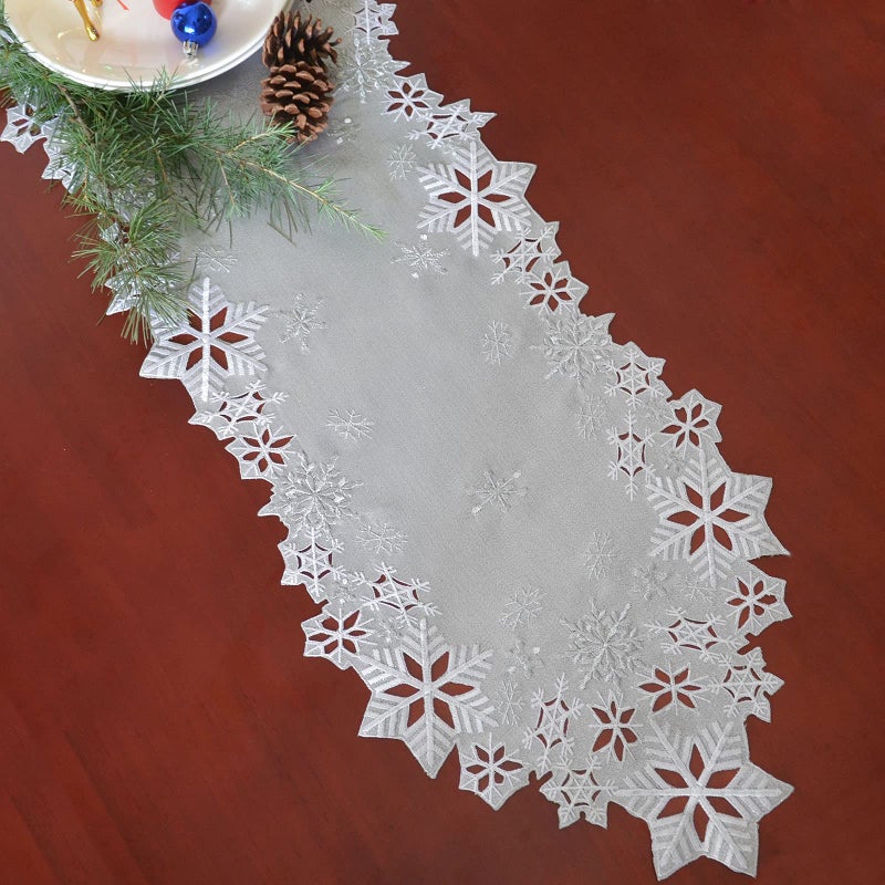 Simhomsen Embroidered Snowflakes Table Runners for Christmas Holiday and Winter (Silver  14 - Image 4