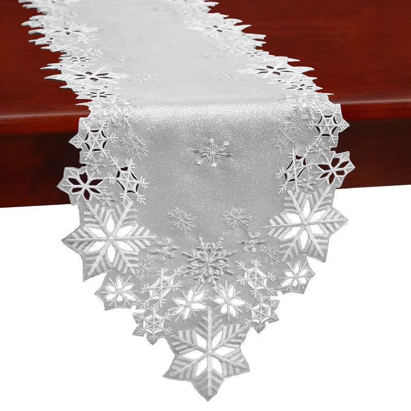 Simhomsen Embroidered Snowflakes Table Runners for Christmas Holiday and Winter (Silver  14 - Image 1