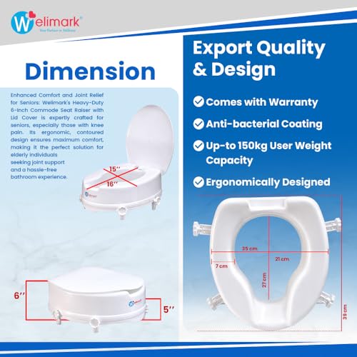 Welimark Portable 6-INCH with LID Plastic Toilet Commode Seat Raiser with Lid Cover - Perfect for Handicap, Knee Patients, and Senior Citizens (6 inch with lid) - Image 4