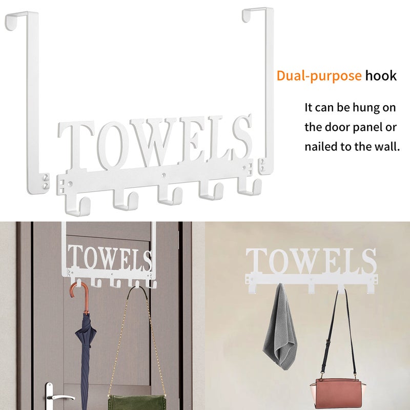 Kuhome Towel Hooks Over The Door Hooks Hangers Wall Mount Towel Rack Towel Holder for Bathroom, Storage Coat Hooks for Home Decor Metal Organizer for Towel Clothes Bag Robe(White) - Image 2
