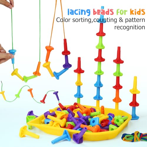 Ggiibro Peg Board Toy Set 101Pcs DIY Building Stacking Toys for Kids 36 Years OldSTEM Educational Kids Toy for Brain DevelopmentMontessori Sensory ToysPlastic Lacing String Game - Image 5
