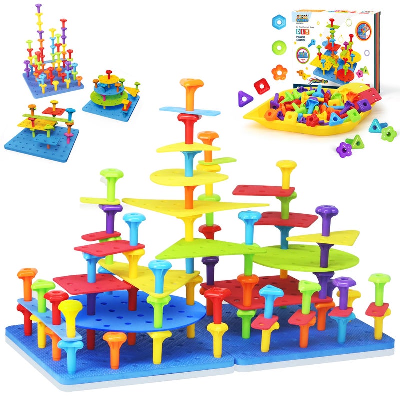 Ggiibro Peg Board Toy Set 101Pcs DIY Building Stacking Toys for Kids 36 Years OldSTEM Educational Kids Toy for Brain DevelopmentMontessori Sensory ToysPlastic Lacing String Game - Image 3