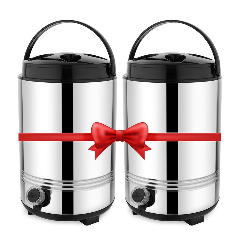 JSI مجموعة JSI من 2 حاويات مياه معزولة من الفولاذ المقاوم للصدأ سعة 10 لترات لكل منها معزولة بـ PUF مقبض حراري متعدد الاستخدامات موزع مياه ساخنة وباردة للمنزل والمكتب والمطبخ - Image 1