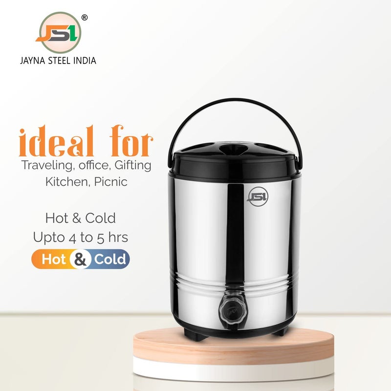 JSI مجموعة JSI من 2 حاويات مياه معزولة من الفولاذ المقاوم للصدأ سعة 10 لترات لكل منها معزولة بـ PUF مقبض حراري متعدد الاستخدامات موزع مياه ساخنة وباردة للمنزل والمكتب والمطبخ - Image 2