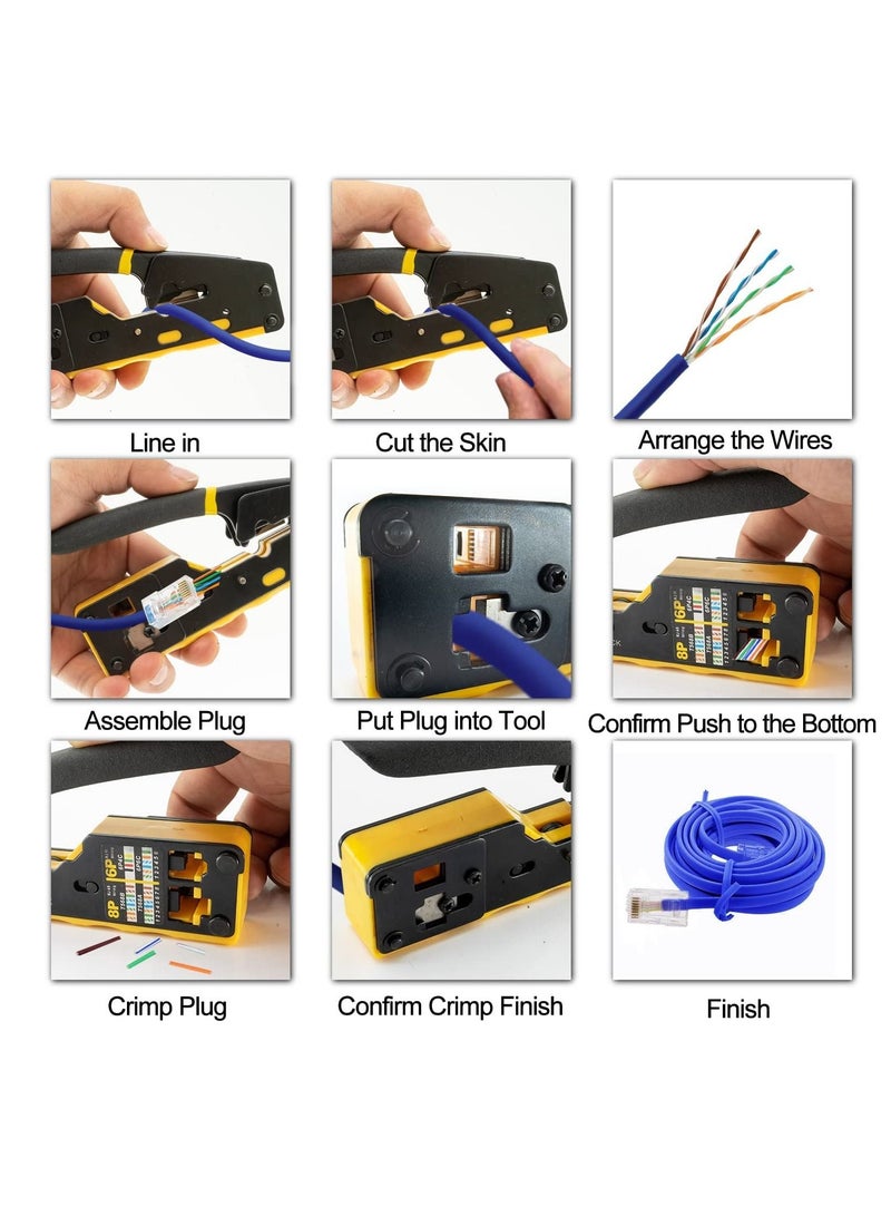 SYOSI VDV226-110 Ratcheting Modular Data Cable Crimper/Wire Stripper/Wire Cutter for RJ11/RJ12 Standard, RJ45 Pass-Thru Connectors - Image 4