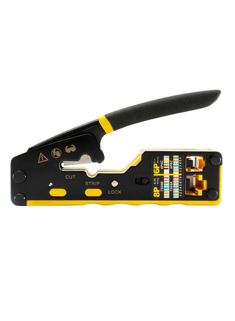 SYOSI VDV226-110 Ratcheting Modular Data Cable Crimper/Wire Stripper/Wire Cutter for RJ11/RJ12 Standard, RJ45 Pass-Thru Connectors - Image 1