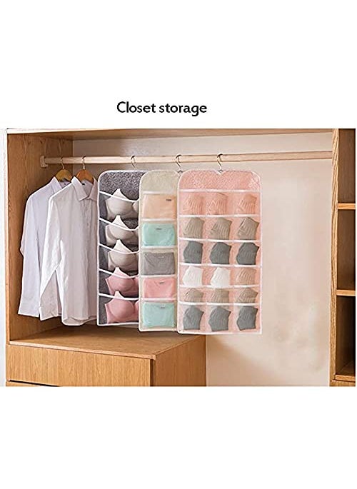 NFI essentials NFI essentials Double Sided 30 Pockets Clear Hanging Bag for Storage Organizer of Socks BraUnderwear Holding Necklaces Bracelets Rings Earrings etc  - Image 2