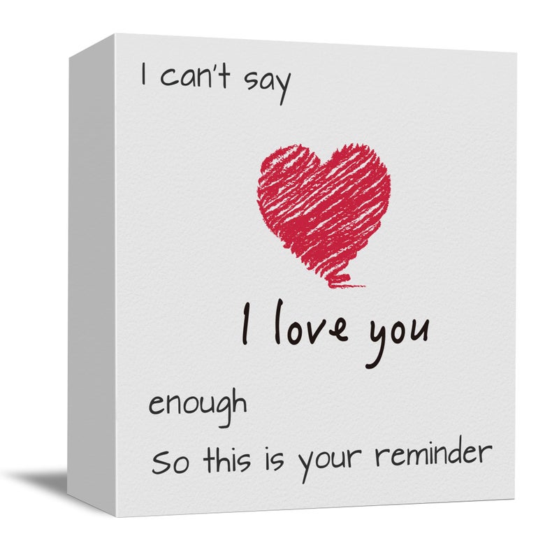 ONEVIVE Valentine's Day Wooden Box Sign - 5x5 Inch Rustic "I Can't Say I Love You Enough" Love Sign, Home Decor for Valentine's Day Gifts for Her/Him, Wedding Anniversary, Shelf & Table Decor - Image 1