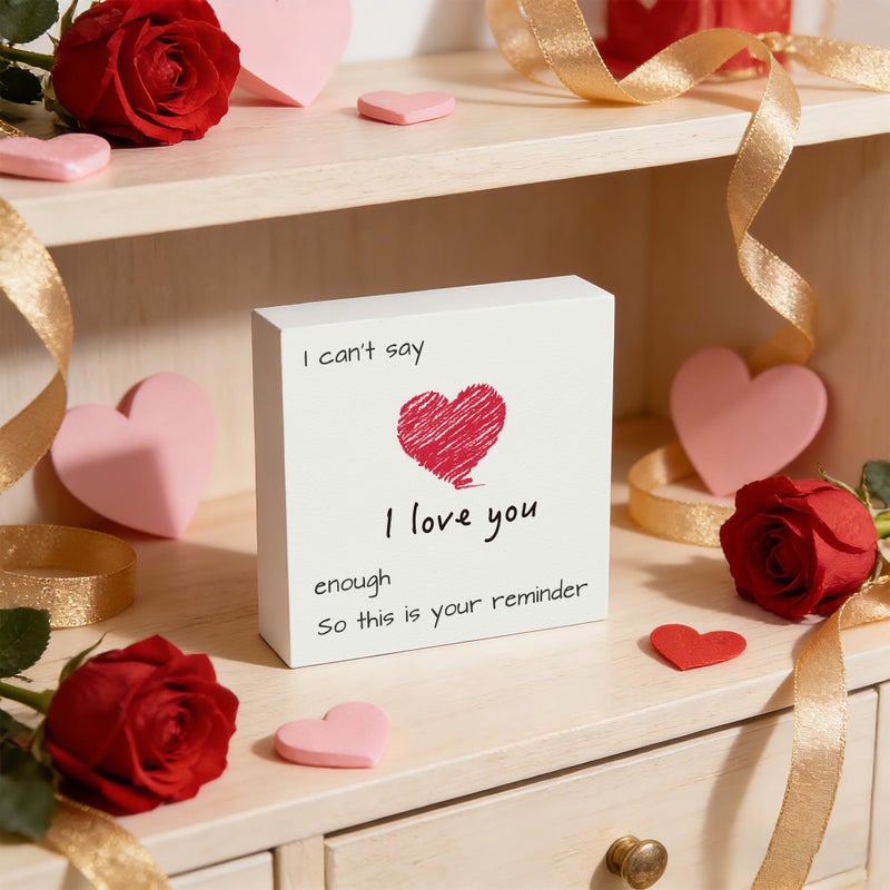 ONEVIVE Valentine's Day Wooden Box Sign - 5x5 Inch Rustic "I Can't Say I Love You Enough" Love Sign, Home Decor for Valentine's Day Gifts for Her/Him, Wedding Anniversary, Shelf & Table Decor - Image 4