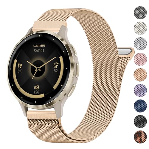 Meliya 18mm Metal Bands for Garmin Venu 3S / Venu 4 41mm / Venu 2S / Vivoactive 4S / Vivomove 3S / Forerunner 265s Watch Bands, Quick Release Stainless Steel Metal Replacement Wristband Strap for Garmin Forerunner 255s/265s Bands Women Men (Rose Gold) - Image 1