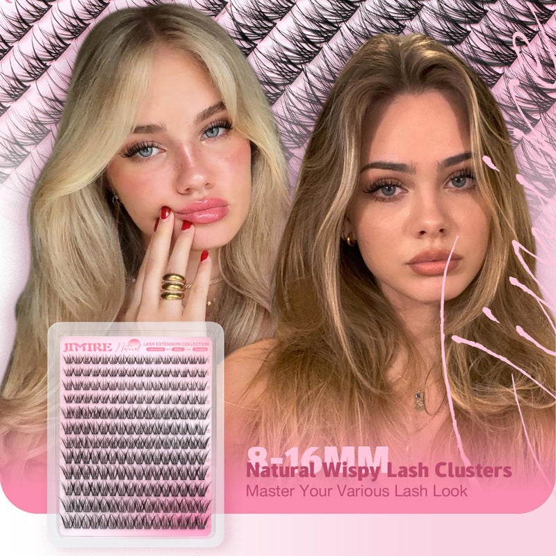 JIMIRE Natural Lash Clusters Wispy Eyelash Clusters 192Pcs C-Curly Cluster Eyelash Extensions 8-16MM PestaÃ±as Postizas Naturales Lash Extensions Easy to Apply DIY at Home by Self - Image 2