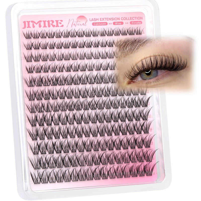 JIMIRE Natural Lash Clusters Wispy Eyelash Clusters 192Pcs C-Curly Cluster Eyelash Extensions 8-16MM PestaÃ±as Postizas Naturales Lash Extensions Easy to Apply DIY at Home by Self - Image 1