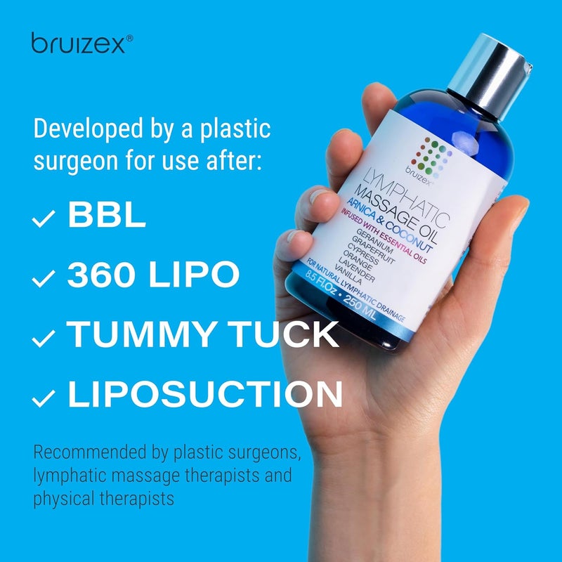 Bruizex Lymphatic Drainage Massage Oil with Arnica Oil  Coconut for Post Surgery Recovery  Lymphatic Drainage Massager Liposuction 360 Lipo BBL After Tummy Tuck Surgery Items Fibrosis Treatment 85 Oz - Image 3
