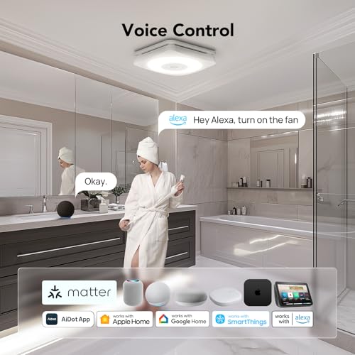 OREiN 4-in-1 Matter Smart Bathroom Exhaust Fan with Light, Bluetooth Speaker & Humidity Sensor, 110/160 CFM, 1500LM 2700K-6500K, Alexa/App/Remote Control, Required Ceiling Opening 11.39"x10.42" - Image 3