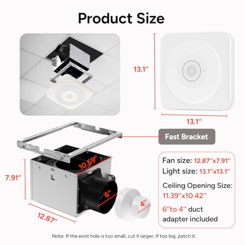 OREiN 4-in-1 Matter Smart Bathroom Exhaust Fan with Light, Bluetooth Speaker & Humidity Sensor, 110/160 CFM, 1500LM 2700K-6500K, Alexa/App/Remote Control, Required Ceiling Opening 11.39"x10.42" - Image 2