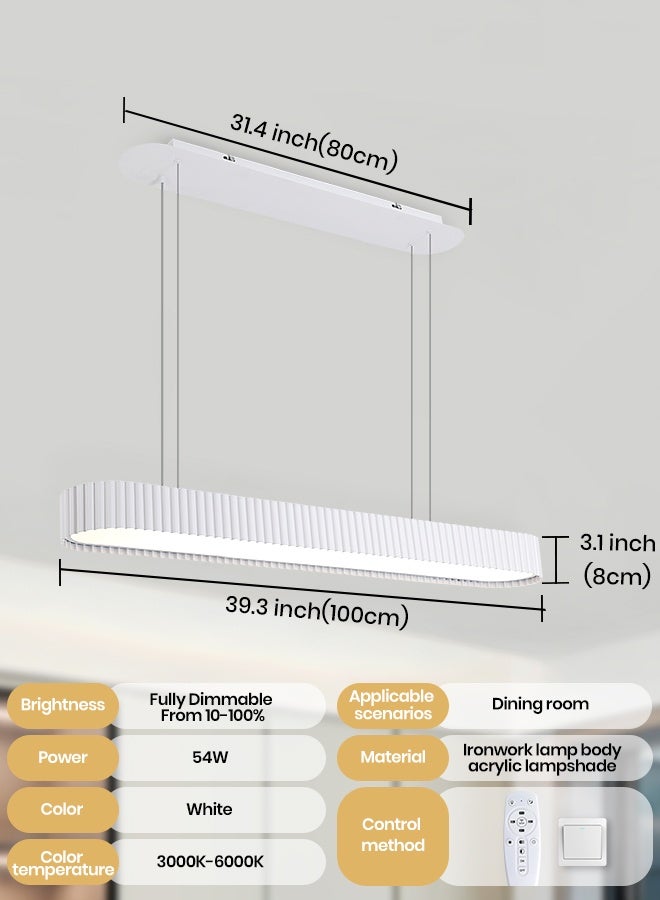 YATAI LIGHTING Modern White Oval LED Chandelier, 54W Dimmable Chandelier Light with Remote, Adjustable Height, 3000K to 6000K Tri Color Ceiling Fixture for Bedroom, Dining Room and Modern Living Spaces,100cm - Image 2