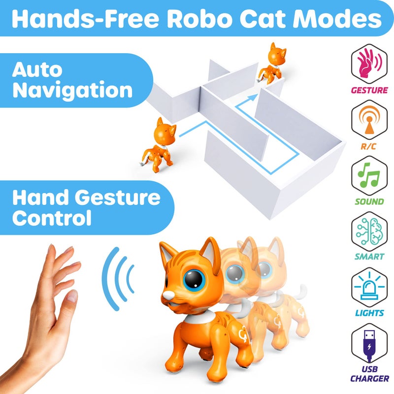 Power Your Fun Robo Pets Cat for Girls and Boys - Remote Control Robot Toy Interactive Hand Motion Gestures  Robot Toys Smart STEM Toy Programmable Treats Walking Dancing Robot Pet for Kids Robot Cat - Image 4