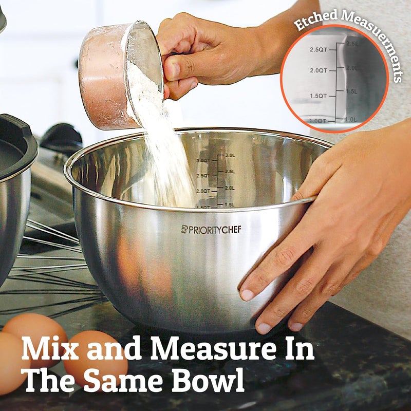 Priority Chef Premium Mixing Bowls With Lids Set, Airtight Lids, Thicker Stainless Steel, Non-Slip Base, 5 Nesting Steel Bowls for Kitchen, Large Prep Metal Bowl Set 1.5/2/3/4/5 Qt, Black - Image 5