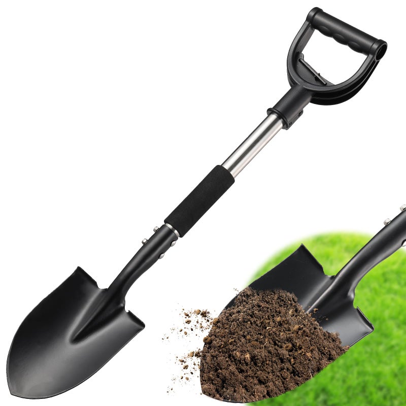 Feblomst Shovel, 31 inch Small Shovels for Digging Gardening, Camping, Off Road Car Snow Removal Tools, Heavy Duty Short Metal Garden Shovel with Round Point Blade, D-Handle Grip, Footstep, Kids Mini Spade - Image 1