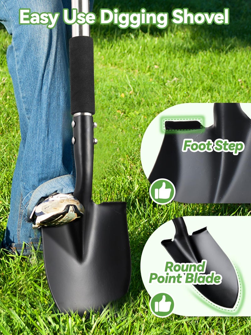 Feblomst Shovel, 31 inch Small Shovels for Digging Gardening, Camping, Off Road Car Snow Removal Tools, Heavy Duty Short Metal Garden Shovel with Round Point Blade, D-Handle Grip, Footstep, Kids Mini Spade - Image 4